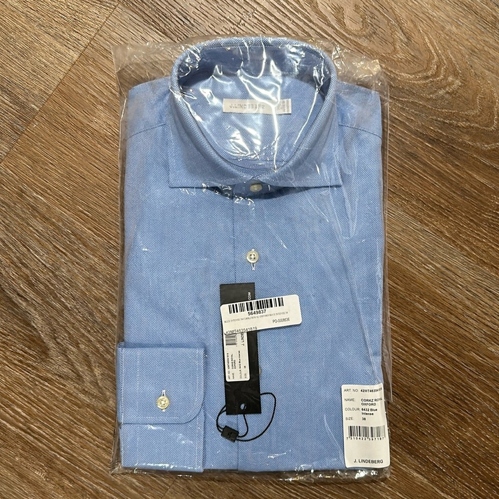 J.Lindeberg Corkz Royal Oxford Blue Intense Dress Shirt Men 38 / 15 NWT